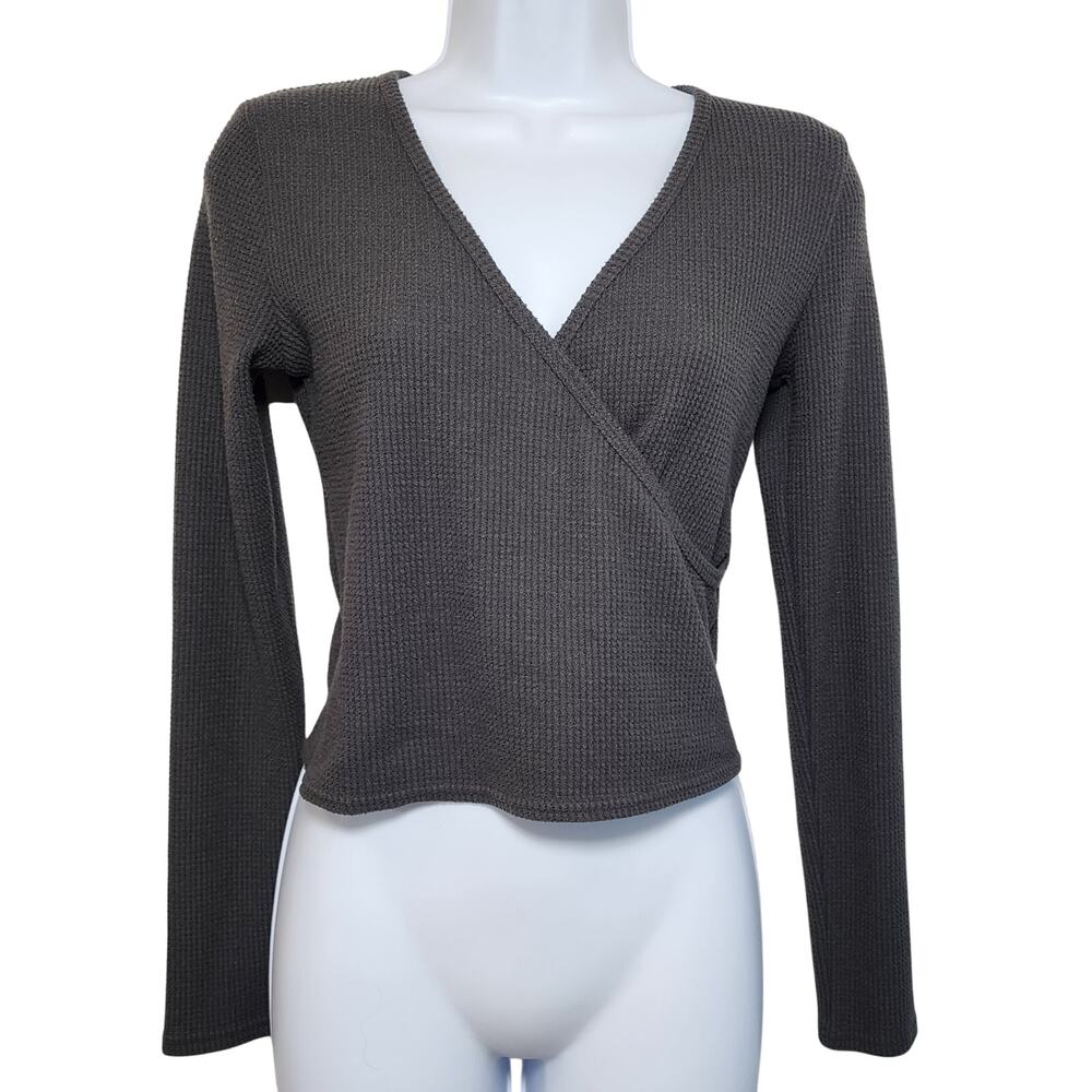 Aerie Waffle Knit Wrap Top Minimalist Long Sleeve‎ Size S